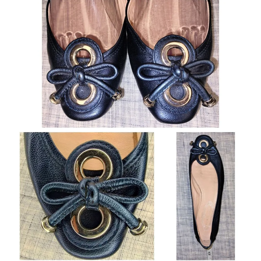 Women's Elie Tahari Leather Flats with Silver-Tone Accents (Size 38 - 7.5)